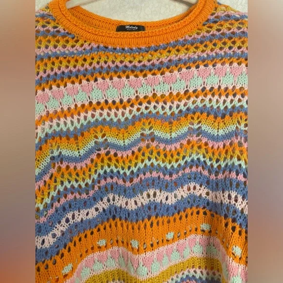 Melody Rainbow Striped Multi Color Women Sweater XL Loose Knit Colorful - Picture 6 of 9